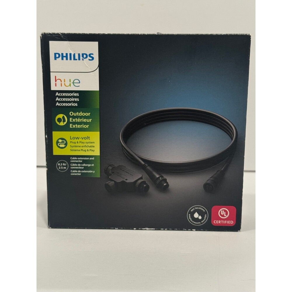 PHILIPS HUE OUTDOOR LOW VOLTAGE EXTENSION CABLE & T-CONNECTOR 8.2 FT 2.5M - NEW